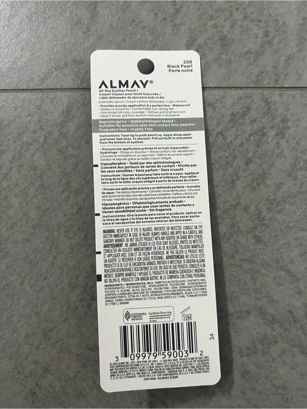 NWT Almay All-Day Eyeliner Pencil in 208 Black Pearl (0.01 oz)